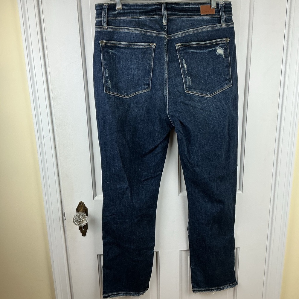 Judy Blue Dark Blue Distressed Straight Leg Jeans - Picture 5 of 7